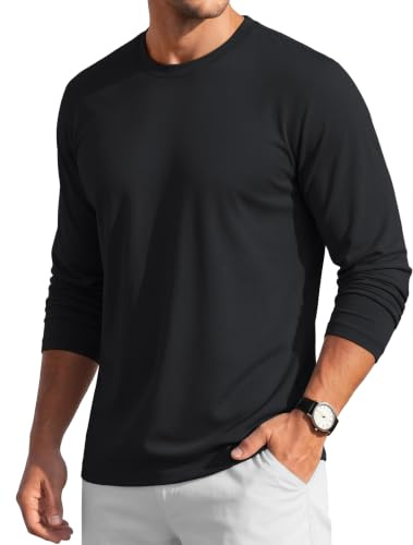 MAGCOMSEN Men's Long Sleeve T Shirts Casual Work Cotton Crew Neck Tops | Basic Plain Lightweight Breathable Soft T-Shirts, Outdoor Moisture Wicking Top