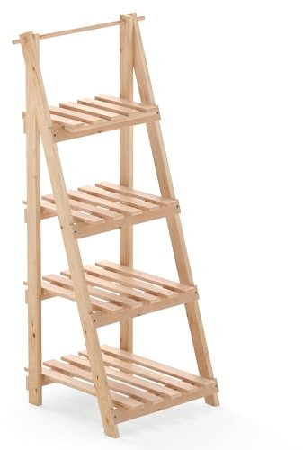 GOPLUS Blumentreppe Holz, Pflanzenständer klappbar, 4 Ebenen Pflanzenregal, Blumenregal Blumenständer Pflanzentreppe für In- und Outdoor 38 x 52 x 109 cm