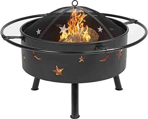 ZJFHEYUO Garten-Feuerstelle, Holzbrennstellen für den Außenbereich, tragbare Feuerstelle, runde Lagerfeuer-Feuerstelle für Terrasse und Hinterhof zum Kochen, BBQ-Grill, Grillrost