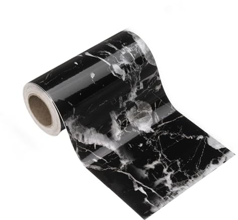 sourcing map Frise de papier peint grain de bois autocollant en PVC texturé imperméable pour sol, porte, table, armoires, bureau, noir et blanc, 10,2 x 5 m