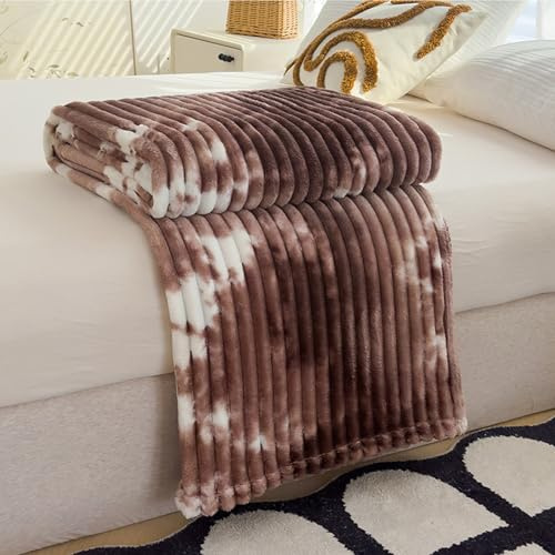 Kuscheldecke Flauschig Cord Decke Braun 150 x 200 cm - Tie-Dye Design Weich Flanell Wolldecke Flauschdecke als Couchdecke Plüschdecke, Sofa Decken und Tagesdecke & Wohnzimmer Sofadecke Geschenk