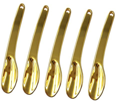 LRXIYODE Spatules Cosmétiques Légères Lot de 5 en Alliage de Zinc Doré Cuillères à Crème Visage pour Soins Hydratants Design Soigné et Pratique et Masque Facial