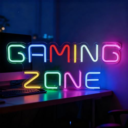 DAJASD Gaming Zone neonskylt, 32 x 14 cm LED-spel neonlampa för väggdekor med strömbrytare, USB-kraft personliga spel-LED-lampor för spelrum, spelzon, sovrum, gåvor för spelare