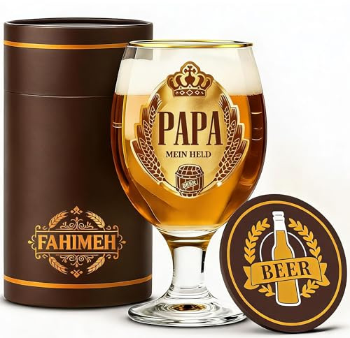 FAHIMEH Bierglas, Geburtstagsgeschenk für Papa, 400ml | Vatertag, Weihnachten, Von Sohn und Tochter personalisiert, Männer Geschenk