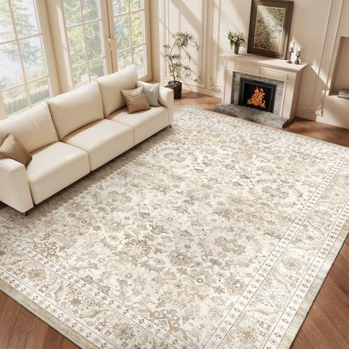 HOMFINE Alfombra Salon 120x170cm Vintage Lavable Beige