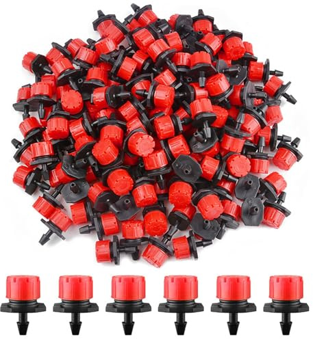 Kalolary 1/4Inch Adjustable Irrigation Drippers Sprinklers, 200Pcs Adjustable Micro Drip Irrigation System Watering Sprinklers Anti-Clogging Emitter Dripper Garden Supplies (Red)