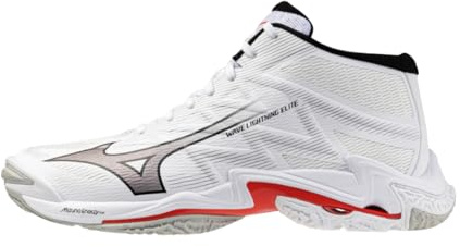Mizuno Wave Lightning Elite Mid, Scarpe da Pallavolo, Tomaia Reno Woven, ENERZY NXT, Suola XG, 295g (Bianco, Sistema Taglie Calzature EU, Adulto, Uomo, Numero, Media, 42.5)
