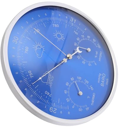 3-in-1 All-Season Wall Hanging Barometers for The Home,Dial Type, Blue,7.09in,Thermometer, Barometer, Hygrometer,Indoor Outdoor Use Temperature Monitor for Home Garden Office