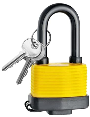 Long Shackle Padlock, Weatherproof Heavy Duty – 40mm Laminated Steel Lock with 2 Keys, Padlock for Shed and Gate, Garage, Fence – Outdoor Secure