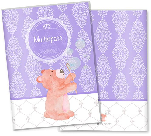 OLGS Mutterpasshülle Seifenblasen Bär - Schutzhülle für Mutterpass, Geschenk für werdende Mütter