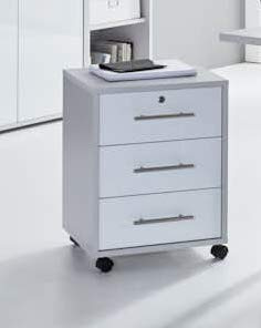 BMG-Moebel.de Büromöbel komplett Set Arbeitszimmer Office Edition MINI in Lichtgrau/Weiß Hochglanz (Rollcontainer)