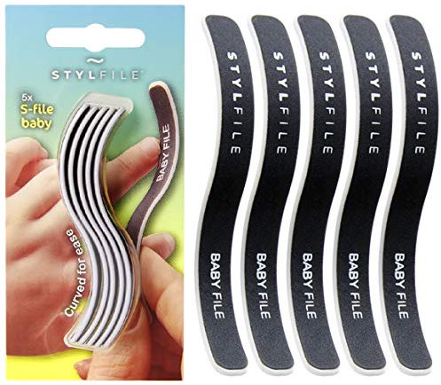 STYLFILE Baby S-File - Gebogene Baby-Nagelfeile, Neugeborene, Kleinkinder, Schmirgelbrettchen & Maniküre-Nägel