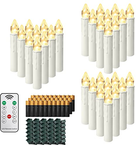 HENGMEI 40er LED Kerzen Weihnachtskerzen kabellos mit Fernbedienung und Batterie Christbaumkerzen Christbaumbeleuchtung Warmweiß Flammenlose Weihnachtsbeleuchtung für Weihnachtsbaum, Hochzeit, Partys