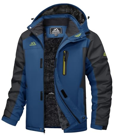 MAGCOMSEN Winter Jackets for Men Warm Waterproof Ski Jacket Snow Coat Thermal Fleece Parka Raincoat for Cold Weather Denim Blue, L