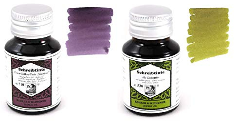 Rohrer & Klingner - 50 ml flaska reservoarpenna bläckset - 2-pack - Alt-Goldgrun & Scabiosa