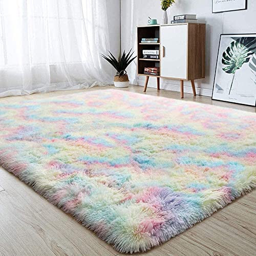 Alfombras Suaves para La Habitación De Las Niñas: Alfombra Mullida El Área del Arco Iris Niños Dormitorio Bebé Decoración Hogar,120X200cm