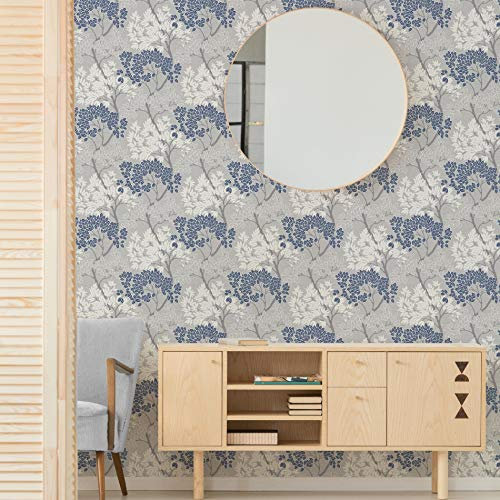 Fresco Lykke Tree Navy Floral Wallpaper | Navy Floral Wallcovering | Eco-Friendly Wallpaper