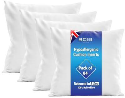 Rohi Set of 4 Hypoallergenic Cushion pads 40cm x 40cm - White polyster square Cushions - Standard stuffer pack of Cushion inserts 40cm x 40cm (Pack of 4 | 16x16)