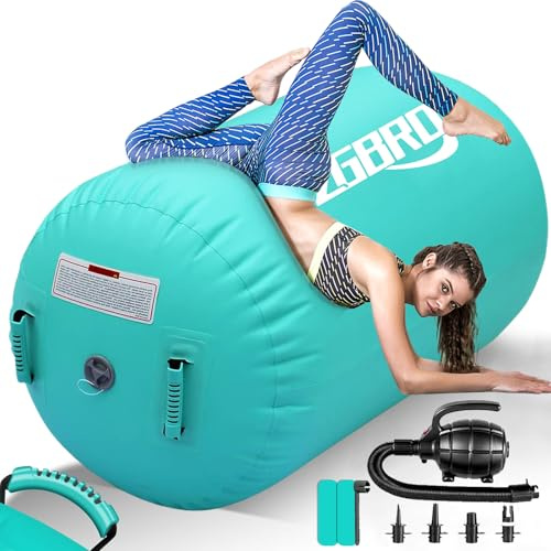 CZGBRO Air Roller Gymnastics Barrel Inflatable Tumbling Roller Air Mat Octagon Mat with Electric Pump for Backhandspring Training Cheerleading Home Use(Green, 3.3ftx23.6inch)