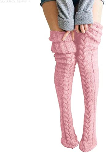 Settoo dam vinter knästrumpor overknee strumpor ull strumpor med pälsboll supermjuk och varm, 85/105 cm, ROSA, 105