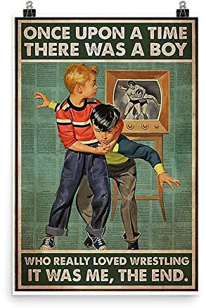 WZVZGZ Retro Metall-Blechschild The Kids Love Wrestling – There was A Boy, Who Really Love Wrestling Poster Music Bar Club Herrenhöhle Kunst-Dekor Wandposter Geschenk – 20,3 x 30,5 cm