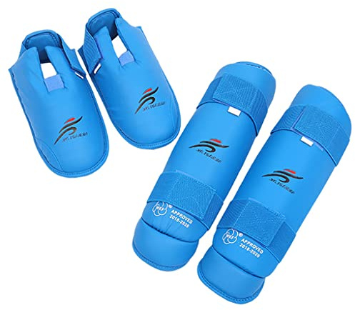 F Fityle Protège-Tibias Protège-Jambes Protège-Tibias Coussinets de Cheville élastiquée pour Pied et Martial Karaté boxeo en tailandia Thai Kickboxing, Bleu, M