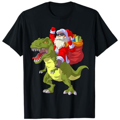 Père Noël équitation dinosaure pour enfants garçons hommes Père Noël T-Shirt