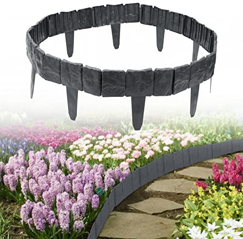 Jiubiaz Anthrazit Rasenkante in Steinoptik 22.5M Beetumrandung Mähkante Randsteine 90 Stück aus Kunststoff Beeteinfassung Gartenzaun 1 Element (L x H): 25x23cm