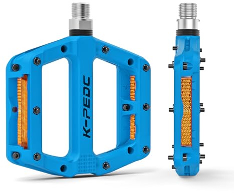 K PEDC Bike Pedals with Reflective Strips,Universal 9/16 Inch Mountain Bike Pedals,3 Bearing Non-Slip Lightweight Nylon Fiber Bicycle Platform Pedals for BMX MTB (Blue)