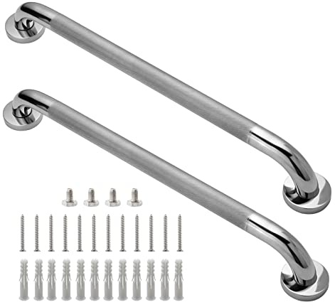 Rockgoya Shower Grab Bar, 2 Pack 24 Inch Bathroom Grab Bar, 304 Stainless Steel 1.25 Diameter Anti-Slip Handicap Grab Bar Support Shower Rail Senior Handrail Shower Safety Bar Handle