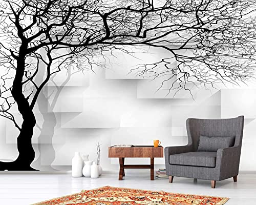 Arbre Noir Blanc Photo Papier Peint Effet 3D Peintures Murales Décoration Murale Papier Peint Photo-250X175 Cm