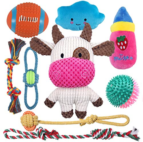 Sundrawy Kleine Hundespielzeuge Quietschen Ausgestopftes Plüsch Kuscheliges Welpenspielzeug Interaktive Spielbälle Schleppseile zum Kauen und Zahnen Auswahl an