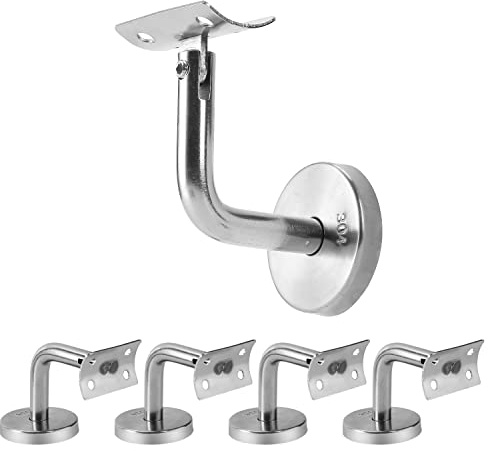 Ikodm Juego de 5 soportes para pasamanos, soporte de acero inoxidable resistente para pasamanos de escaleras, para pasamanos de madera y acero