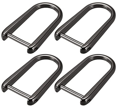 sourcing map D-Rings Screw in Shackle, 4Pcs 45mm Zinc Alloy Horseshoe U Shape D Ring Buckles for Purse DIY Leather Craft Keychain, Black