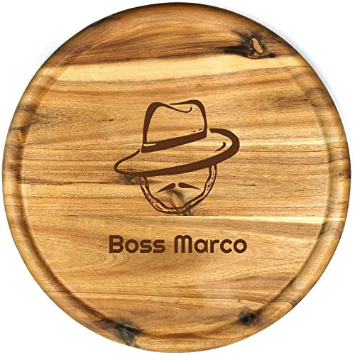 Sterngraf Pizzateller mit Gravur (Namen) personalisiertes Holz Pizzabrett 32cm Akazienholz - Geschenkidee zum Geburtstag, Geschenke für Chef Kollegen Freunde, Pizza Motiv P29 Boss