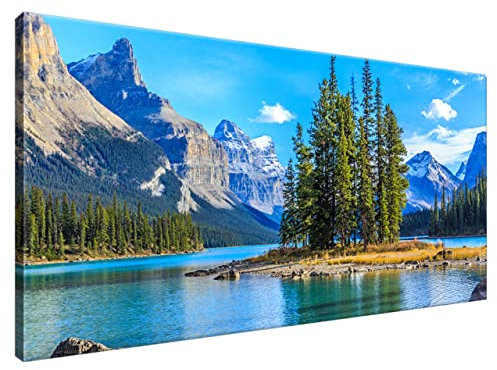 Estika Cuadros en lienzo - Bosque, lago, montañas, paisaje - 115 x 55 cm, 1 pieza de impresión artística - murales de salón, dormitorio, decoración moderna de la pared, imagen sobre lienzo - imágenes