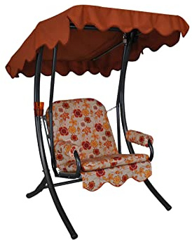 Angerer Freizeitmöbel GmbH Hollywoodschaukel 1-Sitzer - Gartenschaukel Made in Germany - Schaukel zum Sitzen und Entspannen - einfache Montage (Beige-Rot-Orange geblümt)