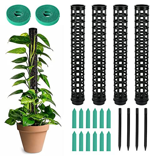 OFFCUP Moosstab Pflanzstab, 4pcs Monstera Rankhilfe, Monstera mit 12 Etiketten und 2 Rollen Klettverschluss, Rankhilfe für Zimmerpflanzen 100cm, für Gartenbepflanzung Efeutute Pflanzenunterstützung