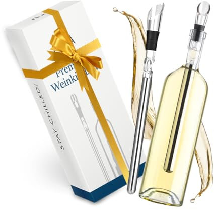 NUIA® Premium Weinkühlstab Geschenkset - Elegantes Geschenk für Weinliebhaber - Passend für jede Flaschengröße - 2x Weinkühlstäbe mit Ausgießer und Verschluss - Weinkühler Stab mit effektiver Kühlung