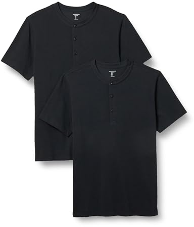 Amazon Essentials Men's Slim-Fit Short-Sleeve Pique Henley Shirt, Pack of 2, Black, XL
