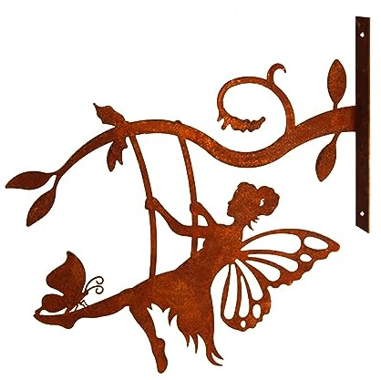 Bornhöft Piquet d'arbre en métal rouillé - Décoration de jardin - Rouille sur balançoire avec papillon - Décoration murale à visser