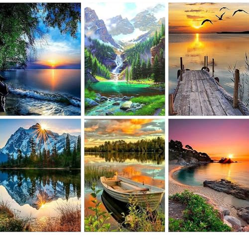 YALKIN 6 Stück Malen Nach Zahlen Erwachsene, Paint by Numbers Malen Nach Zahlen, DIY Landschaft mit Pinseln und Acrylfarben Handgemalt Ölgemälde Leinwand für Home Décor, Ohne Rahmen (30x40cm)