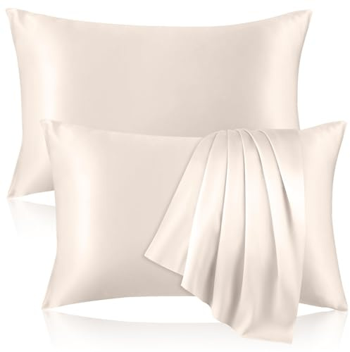 Federa in 100% pura seta per capelli e pelle, federe in seta di gelso su entrambi i lati, con cerniera nascosta, federa rinfrescante, 19 momme, 600 fili, per letto matrimoniale, 2 pezzi, beige
