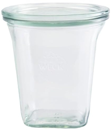 6 Weck Einkochgläser/Einmachgläser, 0,5 Liter Quadroglas inSturzform RR100 mit Glasdeckel und Ringen im Original Weck Karton (Glasdeckel und Ringen)