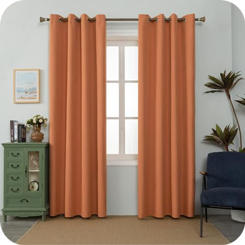 GIRASOLE HOME Coppia Tende Barbados Termiche 100% Oscuranti 2 Pannelli da 140x200cm con Occhielli, Arancione