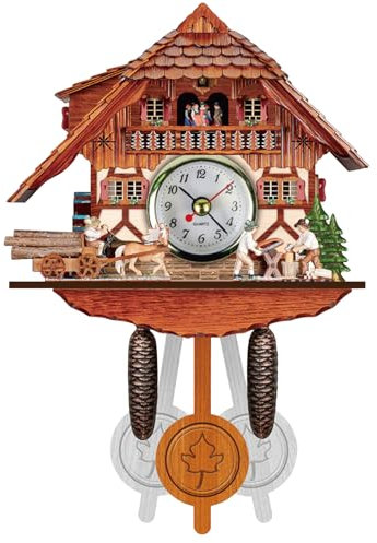 NCONCO Horloge à coucou en bois Coo Coo avec pendule - Décoration vintage - Horloge murale en bois pour salon, chambre à coucher, café, restaurant, hôtel
