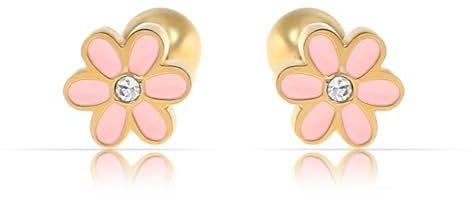 Made by Nami Puces d'Oreilles Femme Fleurs Or Rose Acier Inoxydable Étanches Fermeture Sécurisée