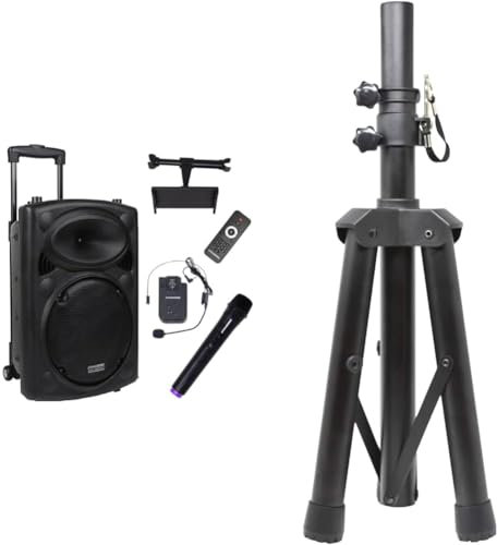 DYNASONIC - Dynapro 12’ (última generación) Altavoz portátil Sistema Audio Profesional Potencia 700W & Soporte para Altavoces Dynapro. Trípode para Equipos Profesionales