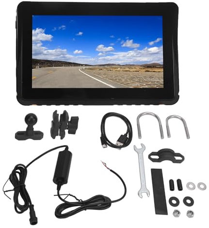 Motorcycle GPS Navigation System, 7in HD Display Touch Screen Portable CarPlay & Android Auto Screen for Motorcycle, IPX7 Waterproof, Motorbike GPS CarPlay
