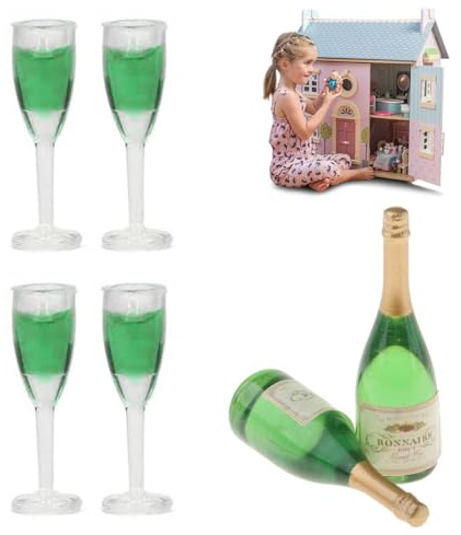 Miniatura Champagne Bottiglia 2PCS,Mini Bottiglie Di Champagne,mini bottiglie champagne,4 PCS Bicchieri Vino in Miniatura,Bicchieri Calice Bambole Mini,1/12 Miniatura Bottiglie di Champagne